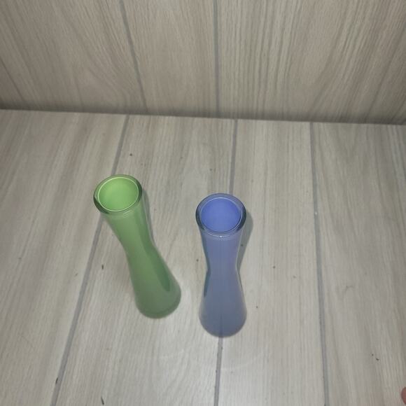 Vintage Frosted Blue And Green Hour Glass Shaped Bud Vases MCM  8.5" Unique - Picture 6 of 7